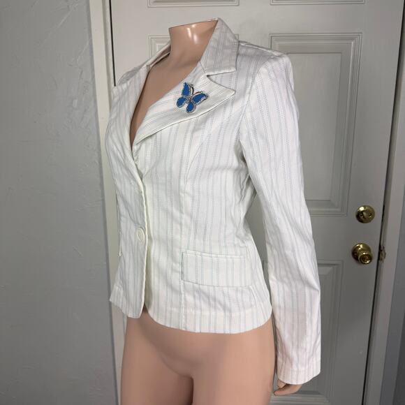 Vintage y2K Rampage Women's Jacket Baby Striped Blazer Prom Party Career F4-8 - Picture 2 of 5